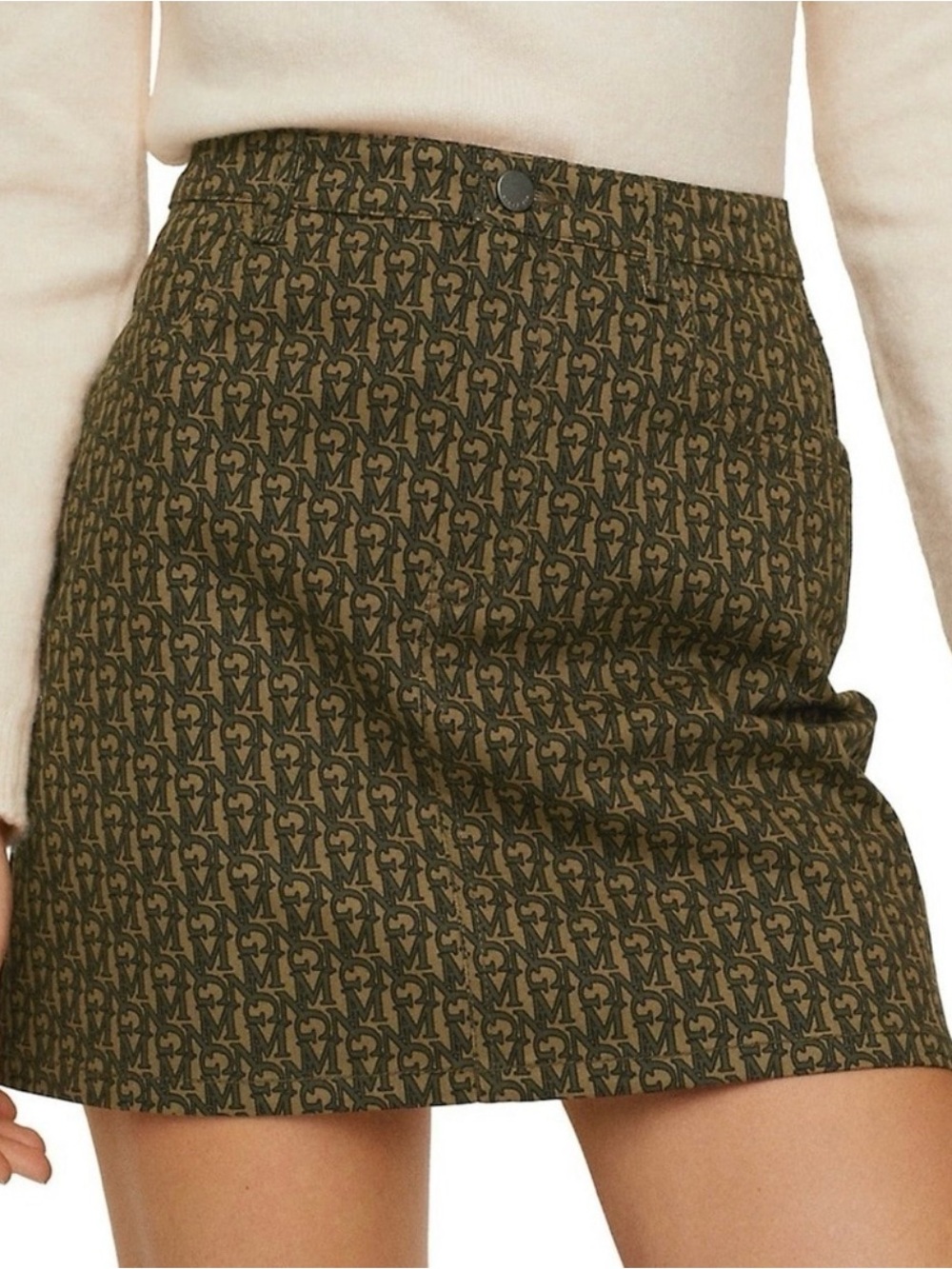 Mango Olive Monogram Mini Skirt